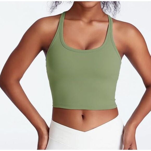 Dymmax Yoga Bra Tank Top Black Size Large NWT Racerback Padded Nylon Stretch - Picture 4 of 7